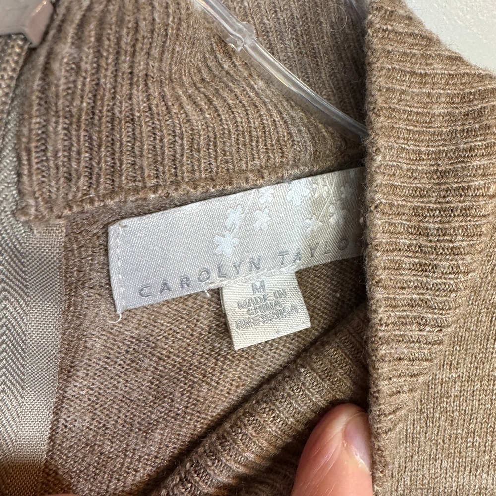 Carolyn‎ Taylor Tan Mock Neck Sweater Back Zip Knit Womens M 90s Vintage Neutral - Picture 2 of 6